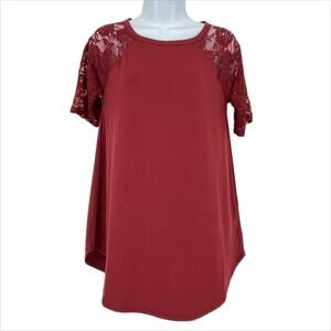 Zenana Lace Tunic Top in Red Size Small